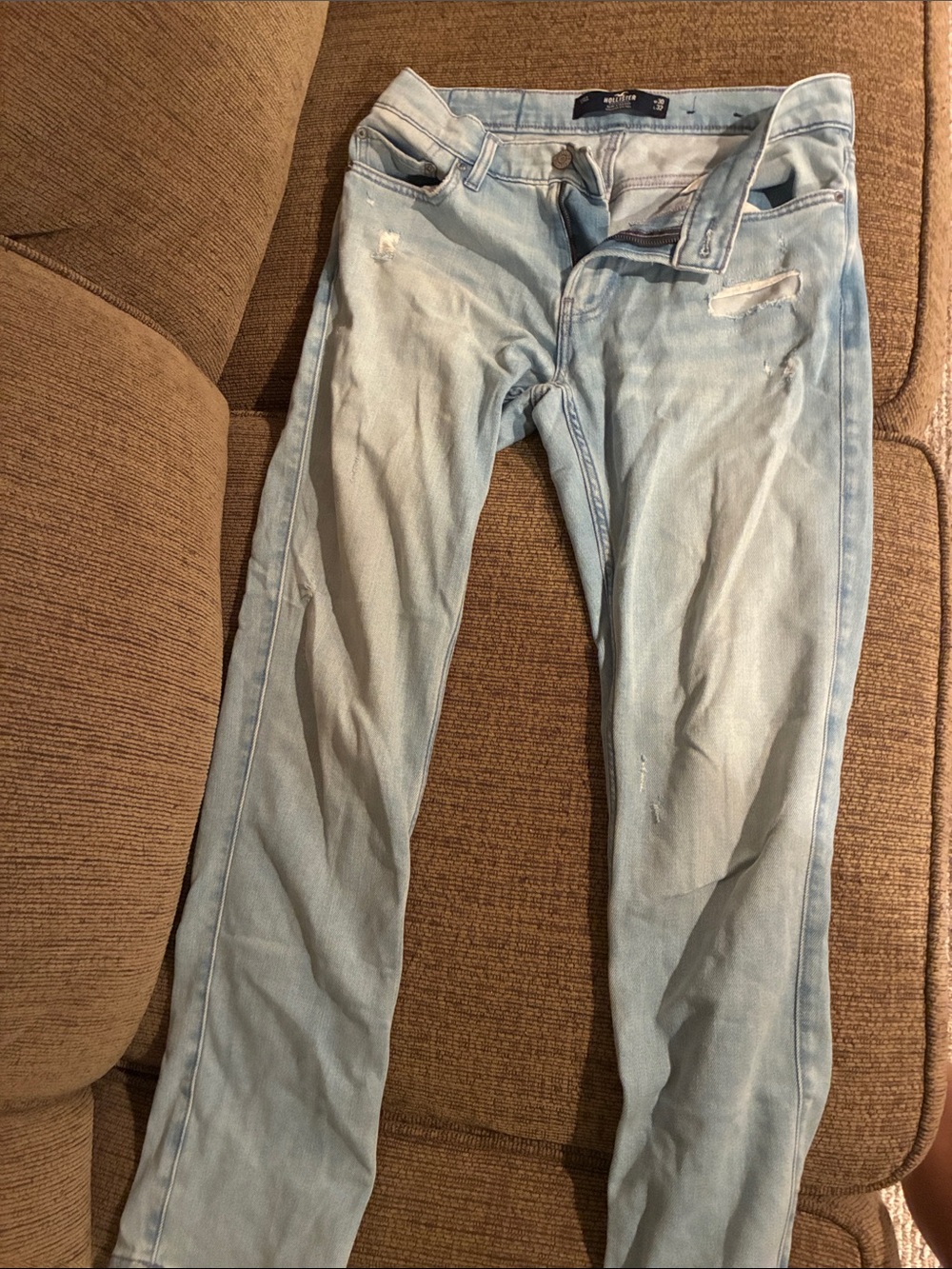 Hollister Light Blue Skinny Jeans with Distressed Detail